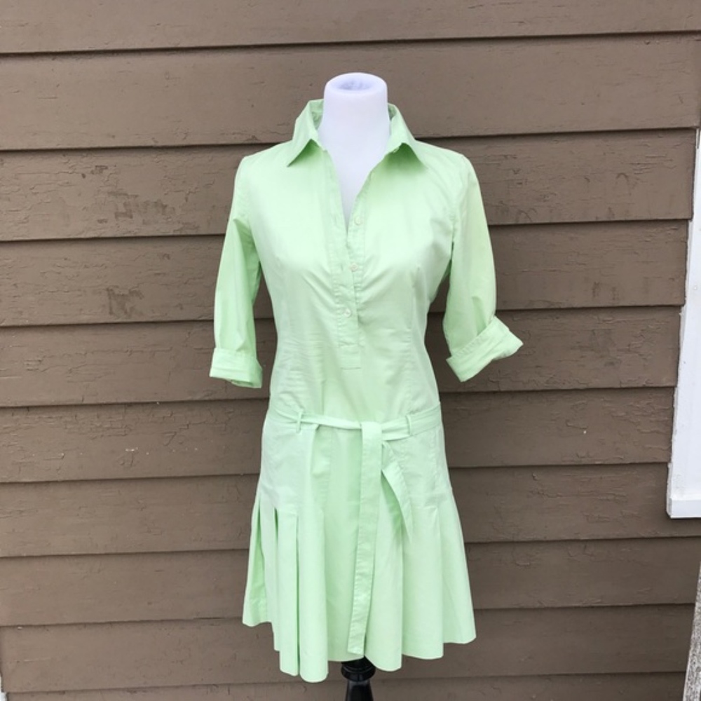 J Crew Mint Green Pleated Belted Shirt Dress!